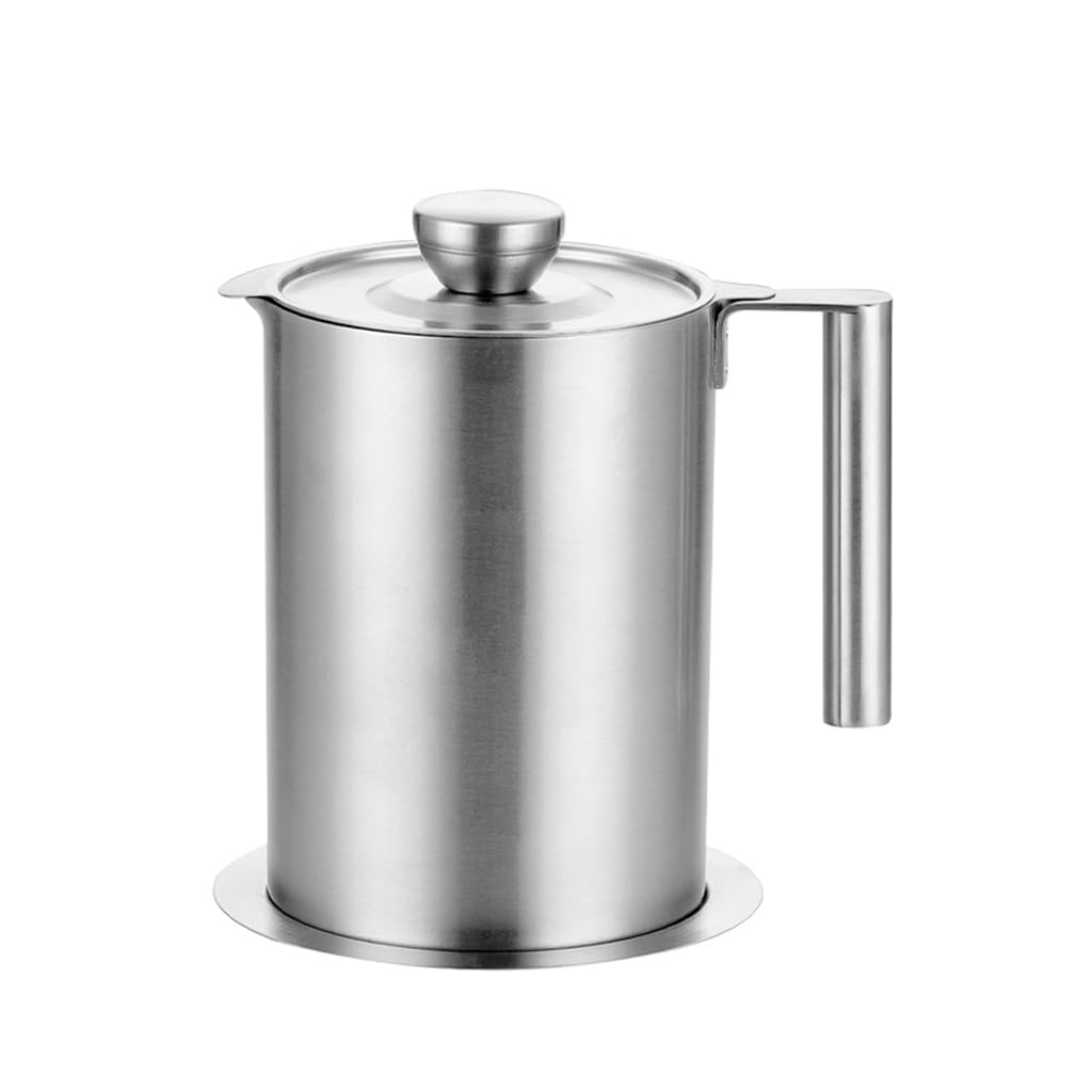 BYWXW 304 Stainless Steel 2 in 1 Oil Strainer Pot Fryer,Stainless Steel Oil Storage Can Container,with Fine Mesh Strainer Suitable for Storing Frying Oil and Cooking Grease(Size:1.6L)