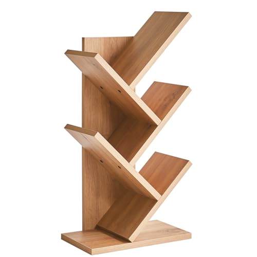 YMYNY Bibliothèque d'arbre, Étagère à Livres sur Pied, Étagère de Rangement pour Magazines, CD, pour Salon, Chambre, Bureau, 60 cm, Couleur Chêne