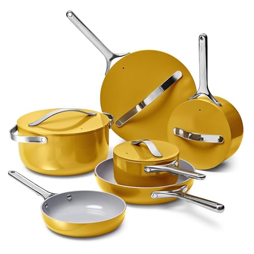 Caraway Deluxe Nonstick Ceramic Cookware Set (16 Piece) Pots, Fry...