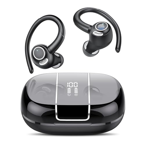 Image of Wireless Sports Earbuds Bluetooth 5.3,48H Playtime Bluetooth Ear Phones with CVC 8.0 Mic,Stereo Bass Over Ear Bud with Earhooks,LED Display,IP6 Waterproof for Workout /Running