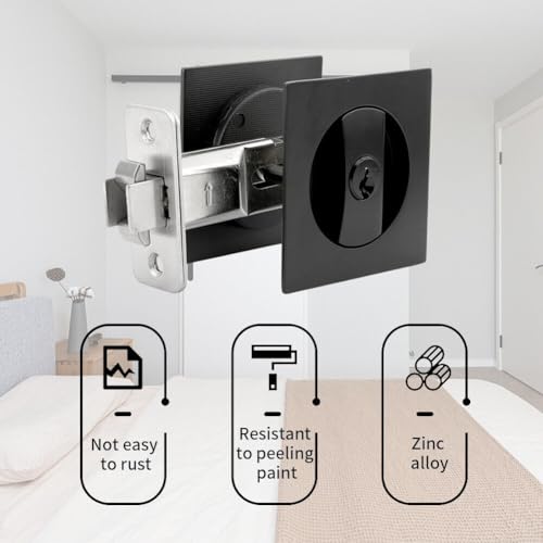 Cerradura Empotrada Cuadrada para Puerta Corredera en Acabado Negro Mate con Herrajes de Privacidad de Zinc para Puertas de Dormitorio o Baño miniatura 5
