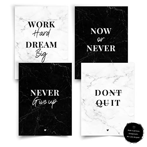 Donari® Lot de posters motivants - Noir et blanc - DIN A4 - Impression d'art pour chambre à coucher - Poster motivant - Tableau de motivation - Décoration murale pour salon Cover