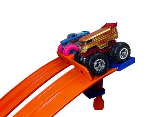 track clamp with 4 lane start gate track not included  compatible with hot wheels track blueorange  monster truck starting gate