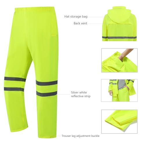 Rain Suit, High Visibility Reflective Safety Jacket, Lightweight Rain Gear, Waterproof Rain Jacket with Pants4