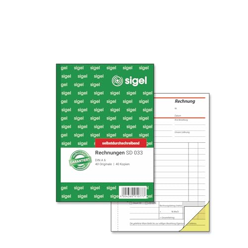 SIGEL SD033 Rechnungen A6, 2x40 Blatt, selbstdurchschreibend, 1 Stück, aus nachhaltigem Papier, Rechnungsblock SIGEL SD033 Rechnungen A6, 2x40 Blatt, selbstdurchschreibend, 1 Stück, aus nachhaltigem Papier, Rechnungsblock