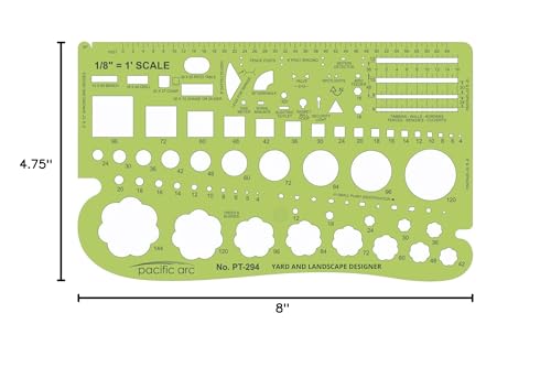 Image of Pacific Arc, Landscape Template, 1 /8 inch Scale, Drawing aid Stencil for Professional or School Work. Size 4.75 x 8 in.