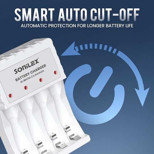 Image of Sonilex AA & AAA Battery Charger, 4-Slot LED Smart Charger (White)