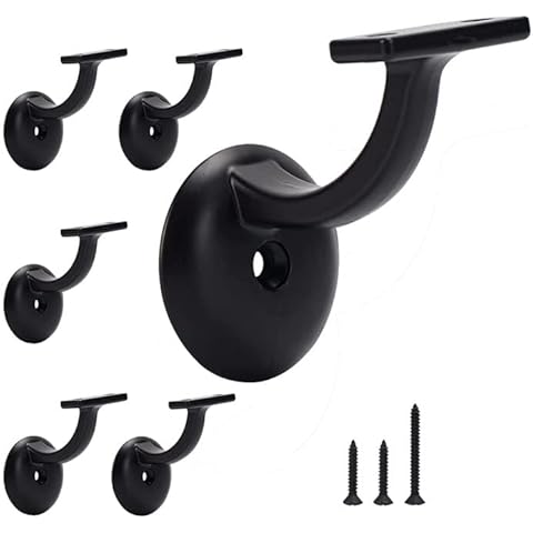 HOME MASTER HARDWARE Hand Rail Bracket Heavy Duty Hardware for Stairways, Home or Office Stair Support Handrail Brackets Matte Black 6 Pack Cover