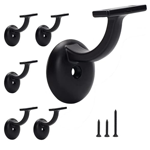 Home Master Hardware Hand Rail Bracket Heavy Duty Hardware For Stairways, Home Or Office Stair Support Handrail Brackets Matte Black 6 Pack #TOP6