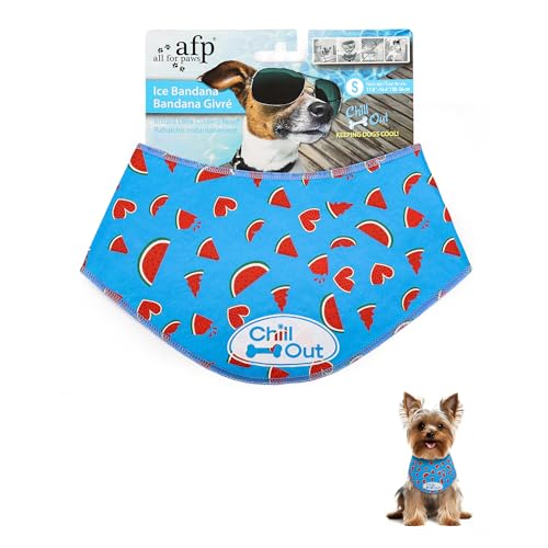 ALL FOR PAWS Watermelon Dog Cooling Bandana Cooling Bandanas for Dogs Dog Cooling Neck Wrap Cooling Scarf for Dogs Blue Ice Dog Neck Cooler for Summer Neck Girth 30-36 cm /11.8-14.4 Inch(Small)