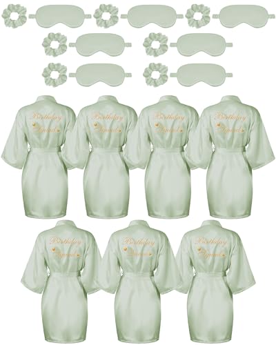 Image of Neer 21 Pcs Women Birthday Party Robe Set Queen Squad Kimono Satin Bathrobes with Eye Mask and Scrunchie for Birthday