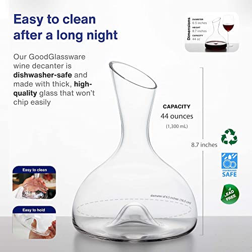 Goodglassware Wine Decanter – Personal Red Wine Carafe With Wide Base And Aerating Punt - Crystal Clear, Full Bottle Pitcher (44 Oz Capacity) #TOP4