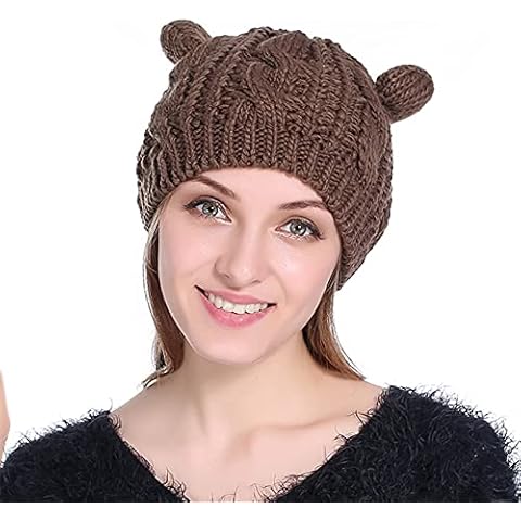 Kfnire Cat Ear Hat Women's Warm Cat Ears Hemp Flowers Beanie Knitted Hat (Coffee) Cover