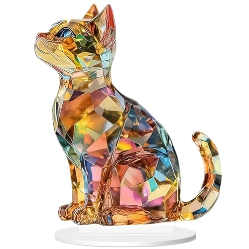 Shamoparty Décoration de chat en cristal - Statue de chat en verre coloré - Décoration de bureau 2D - Cadeau d'anniversaire - Cadeau d'ouverture de vacances - Ambiance plate - Belle édition