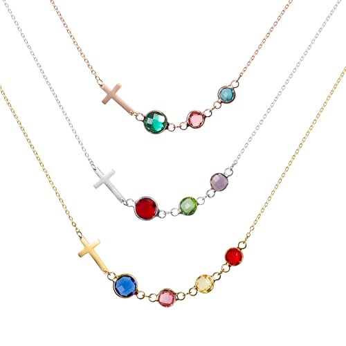 Birthstone Cross Necklace for Women