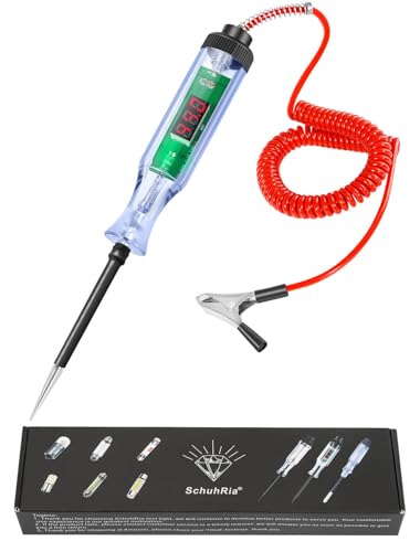 Test Light Automotive,Circuit Tester 3-48V DC Digital LCD Display,Prolong Spring Cable, for Sedan,SUV,RV,Truck,Lawn Mower,Power Tool(Round Shape, Red, Voltage Display)