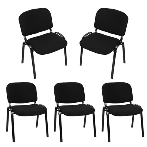 5 Pack Stackable Waiting Room Chairs, Ergonomic Metal Frame Armless No Wheels for Office & Conference Room Black