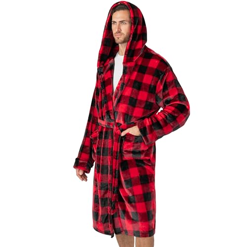 PAVILIA Mens Robe, Hooded Fleece Bathrobe for Men, Plush Long Warm Robe for Male Bath Spa2