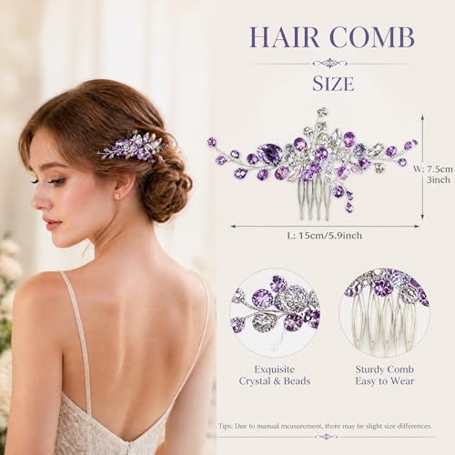Accesorio para cabello morado con pedrería y clip de boda miniatura 2
