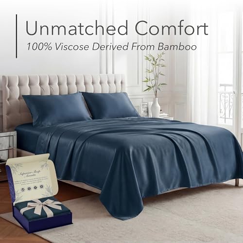 Image of DECOLURE 100% Viscose Derived from Bamboo Sheets Twin Size - Luxury 3 Pc Naturally Cooling Sheets, Ultra Soft Bed Set - Deep 17 inch Pockets, Durable Double Stitching, Oeko Tex Standard (Navy Blue)