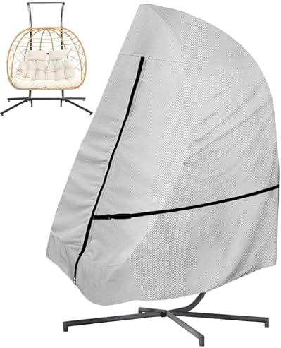Patio Hanging Egg Chair Cover Double Seat , 600D Heavy Duty Waterproof Outdoor Double Seat Wicker Swing Egg Chair with Stand Protector Fits up to 91L x 80W Inches