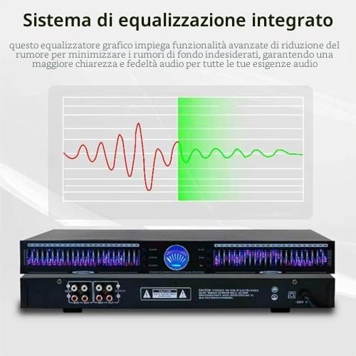 Equalizzatore grafico stereo professionale a 22 bande, doppio canale con 10 effetti preimpostati e riduzione del rumore per studi di registrazione e audio domestico HiFi