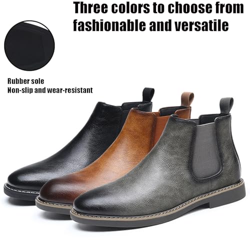 Men's Leather Hand-sewn Chelsea Boots Classic Round Toe Elastic Slip on Dress Ankle Boots Waterproof Warm Outdoor Casual Boots2