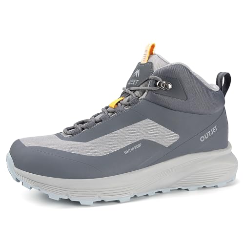 OUTJET Men's Waterproof Hiking Boots Lightweight Comfortable Outdoor Walking Trail Boots Shoes