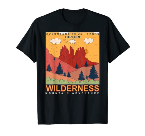 Vintage Mountain Adventure Wilderness Landscape Sunset Camiseta
