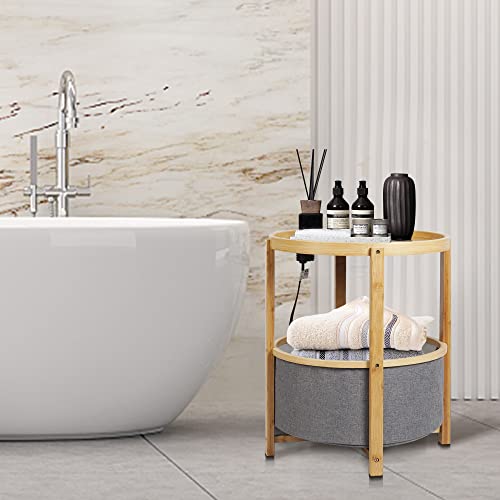 Daily&Diary End Table With Charging Station, Round Side Table With Storage Usb Ports And Outlets, Bamboo Nightstand For Living Room, Bedroom, Balcony, Office Room(Natural) #TOP4