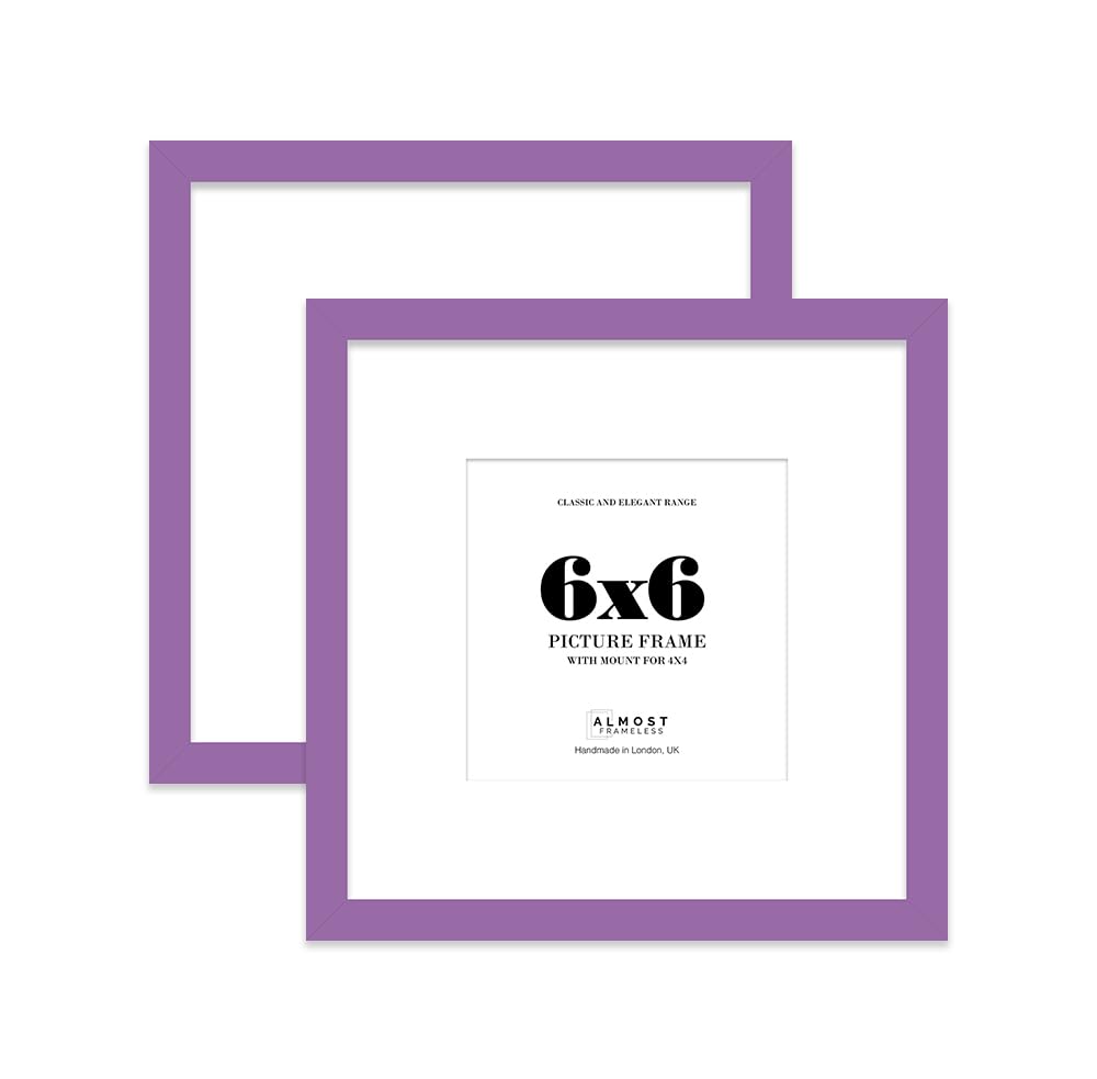 6x6 Purple Picture Frame with Mount for 4x4 Photos, Prints - Modern Square Wall Frame, Set of 2