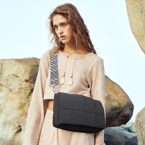 Image of CLUCI Puffer Shoulder Bag Puffy Crossbody Purse for Women Middle Tote Bag Lightweight Cotton Padded Hobo Handbag