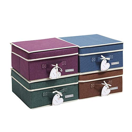 Image of YueYue Foldable Fabric Closet Organizer Bins Box Storage - 4 Pack 12.4 X 12 X 6.7 Inch Storage Bins With Lids 4 Dark Color Boxes - Bins Storage Box Cloth Basket Pack Lid