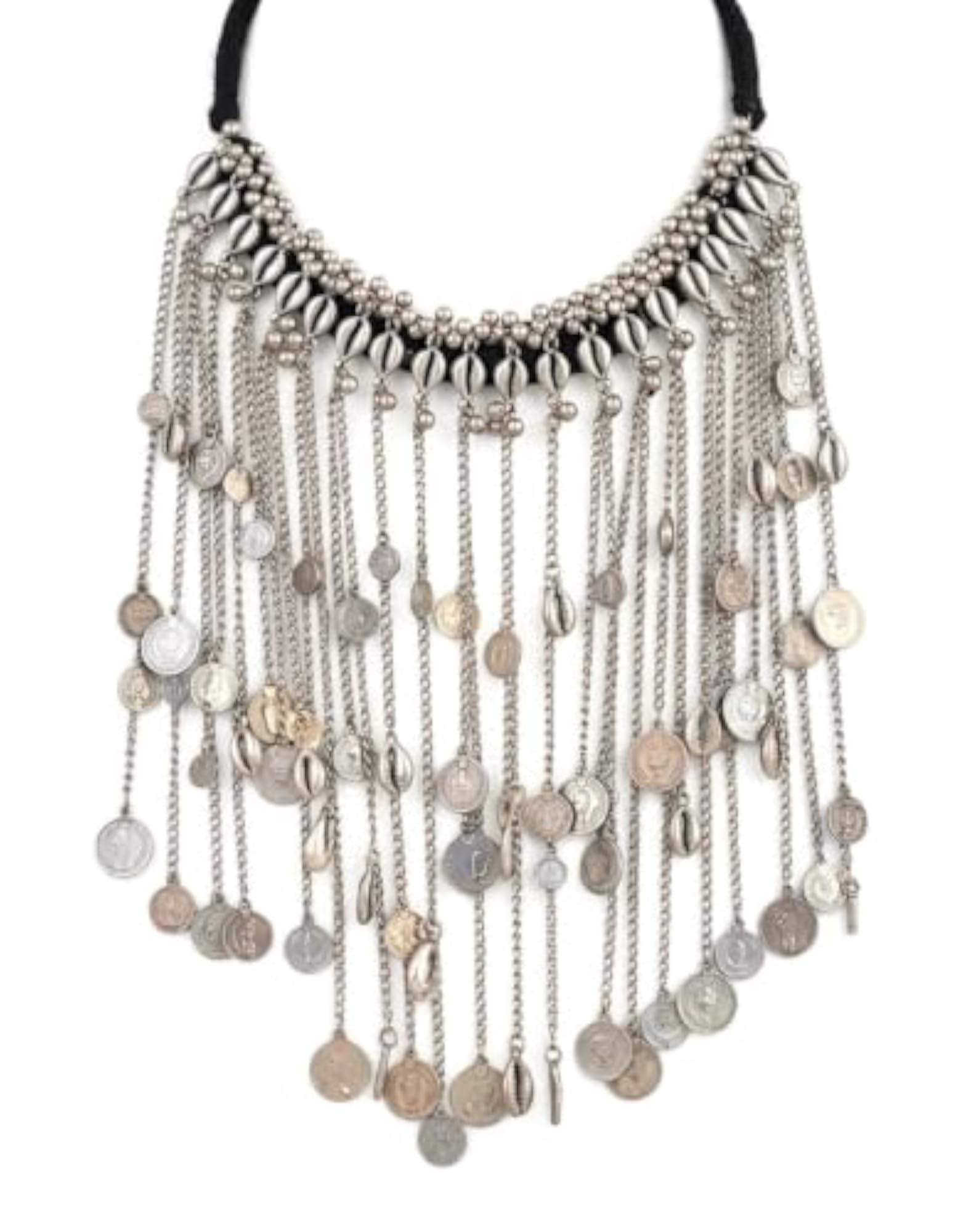 Women's Layered Chain Fringe Coin Charms Necklace, Silver-Tone