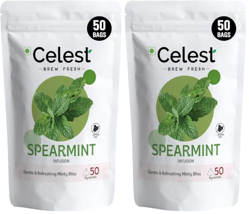 Image of Celest Spearmint Tea Bags - 50 Eco-Friendly Tea Bags | Spearmint Tea Leaves for PCOS, PCOD & Facial Hair (Pack of 2)