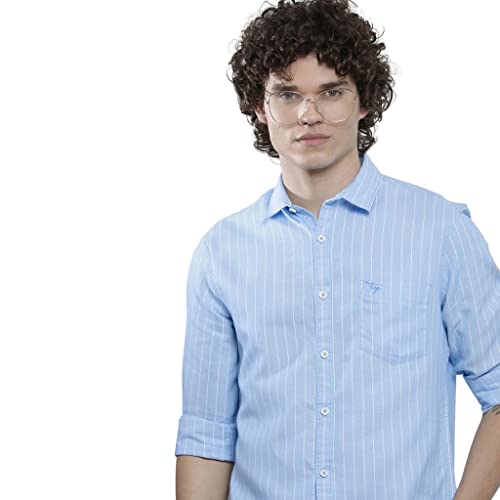 Image of The Indian Garage Co Men Regular Fit Striped Full Sleeves Cutaway Collar Casual Shirt