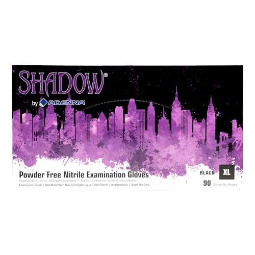 Adenna SHD938 Shadow 6 Mil Powder-Free Nitrile Exam Gloves, Medical Grade, Black, X-Large, Box of 90