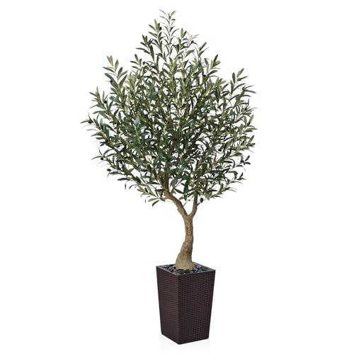 VeriNatural Olivo Artificial Grande de 180 cm - Planta Decorativa Realista con Frutas, Maceta Cónico Marrón, Resistente a UV - Árbol Artificial de Interior y Exterior para Hogar Oficina Balcón, VN137