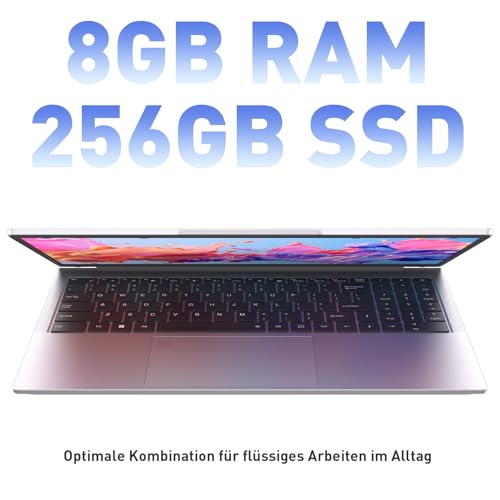Auusda Laptop 15,6 Zoll, Notebook mit 8GB RAM 256GB SSD, Fingerabdrucksensor, beleuchtete Tastatur, 3250C Prozessor, Ziffernblock, Privacy Kameraabdeckung, leicht & ideal für Büro und Schule 3