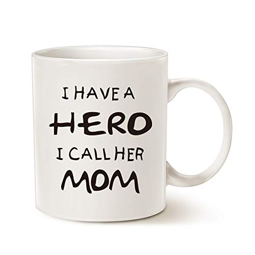 MAUAG Coffee Mug, Ceramic Hero Mom Mug, Funny Best Mother's Day and Birthday Gift, 14 fl oz, White
