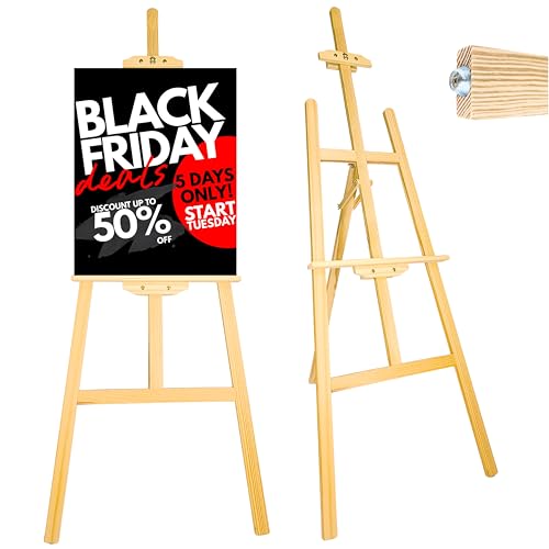 Caballete Madera Profesional 150cm Para Hosteleria, Negocios Y Eventos. Caballete Altura Ajustable Y Plegable. Caballete Pintura Para Lienzos Grandes Y Pequeño. Madera Natural, 150 Cm