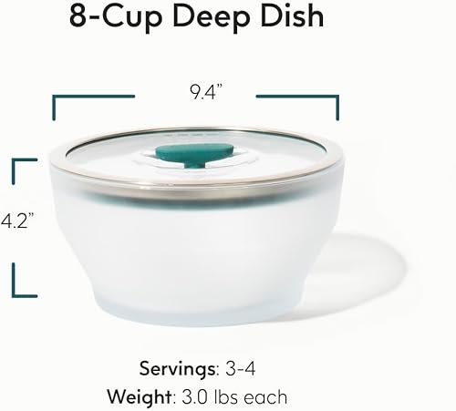 Miniatura 2 de Anyday Utensilios de cocina para microondas y recipiente de vidrio de 8 tazas con tapa de vidrio, almacenamiento profundo de alimentos sin plástico