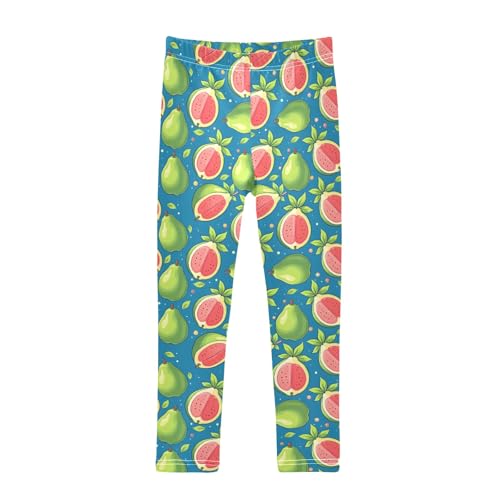 senya Girls Printed Leggings Yoga Pants Blue Background Guava Pattern for Kids in 4t to 10 Years, 4T