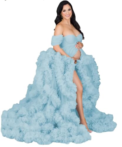 Tulle Puffy Bridal Lingerie Bathgown Dress Maternity Gown for Phootshoot Off Shoulder Baby Shower Dress