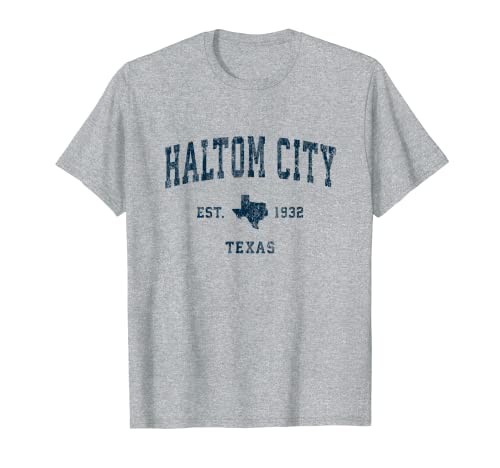 Haltom City Texas TX Diseño deportivo vintage estampado azul marino Camiseta