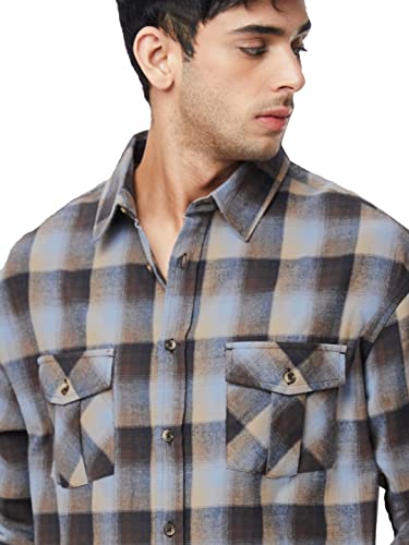 Image of The Souled Store| Checks: Brown & Beige Mens and Boys Shirts|Full Sleeve|Loose fit Checks|100% Cotton Multicolored Men Utility Shirts Shirt For Men Casual Half Sleeves Regular Fit Printed Stylish Late