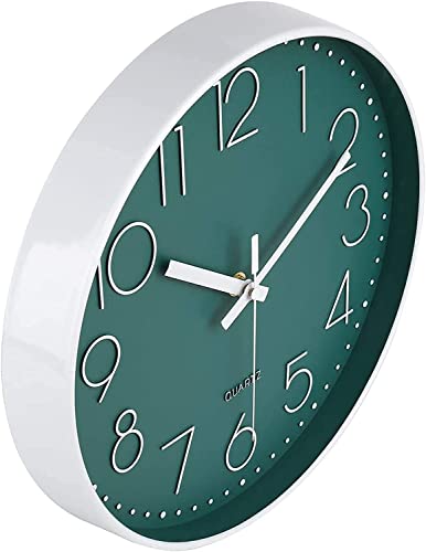 Image of TEKCOOL Wall Clock 12 inch Silent Quartz Decorative Wall Clock Non-Ticking Classic Clock Battery Operated Round Easy to Read for Room /Home /Kitchen /Bedroom /Office /School- (Green);