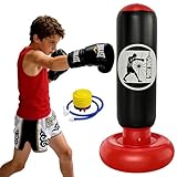 Boxsack für Kinder 6–12 Jahre, 160 cm Aufblasbarer Standboxsack mit Fußpumpe – Boxsack Kinder Stehend für Boxen, Karate, Taekwondo, Kickboxen, MMA Training, Geschenk für Jungen & Mädchen (Schwarz)