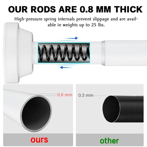 Haryaers Shower Curtain Rod, 43 To 76 Inch No Drilling White 1 Inch Diameter Shower Curtain Rods Spring Curtain Tension Rod For Bathroom Adjustable thumb #1