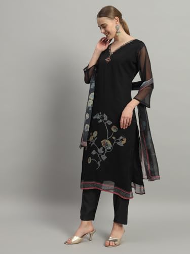 fabzoo Women's Chiffon Digital Print Kurta Pant and Dupatta Set, Neck Embroidered Work and Original Mirror Work 5 fabzoo Women's Chiffon Digital Print Kurta Pant and Dupatta Set, Neck Embroidered Work and Original Mirror Work - Image 5